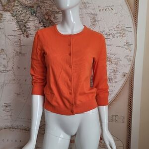Ellen & Company crew neck cotton orange cardigan button front preppy academia S